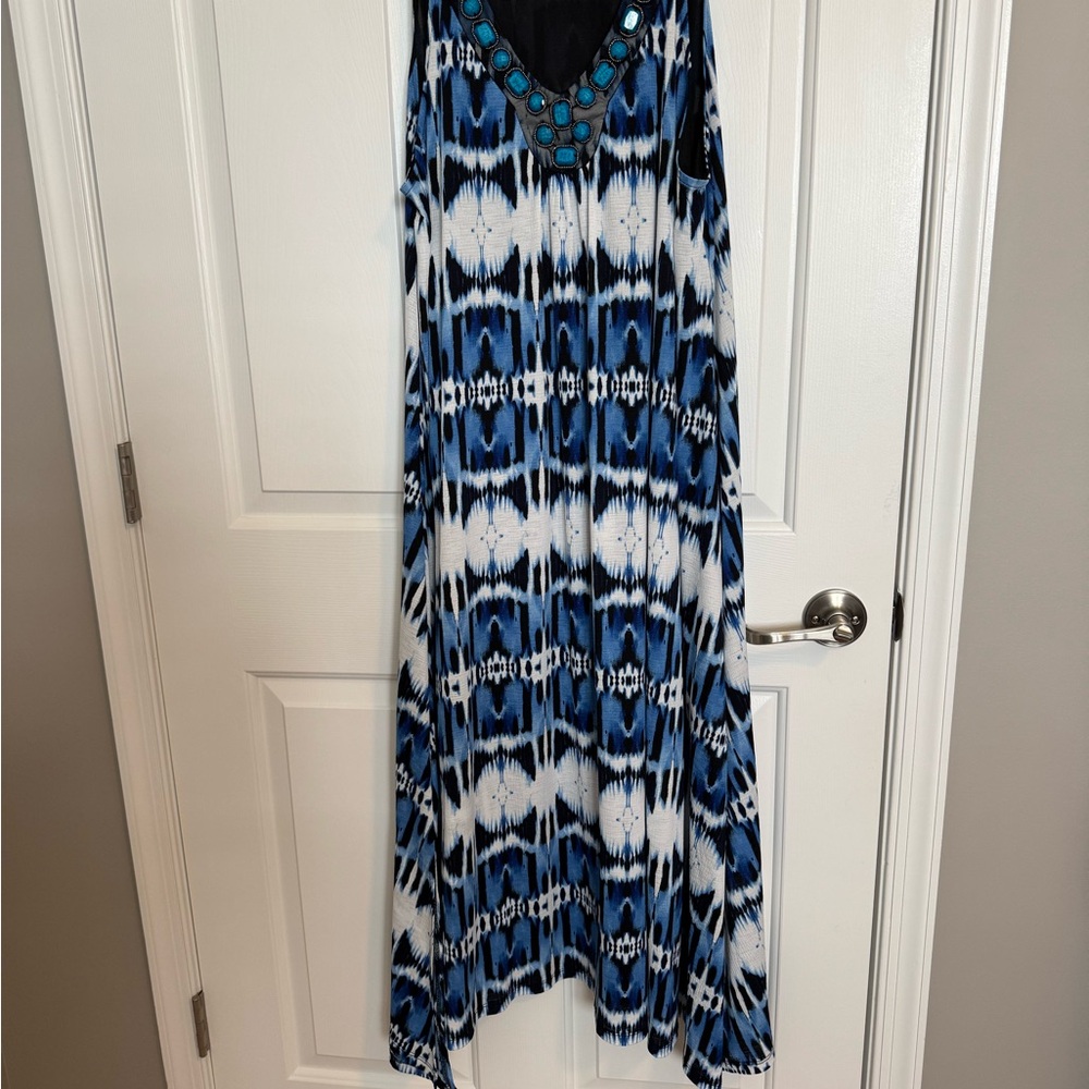 Rafaella Blue and Black Geometric Maxi Dress